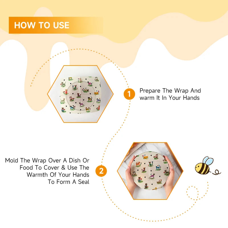 6 Packs (2S. 2M, 2L) reusable beeswax wrap for food fresh keeping Organic Food Wraps, Sandwich Wrap and Bowl Covers