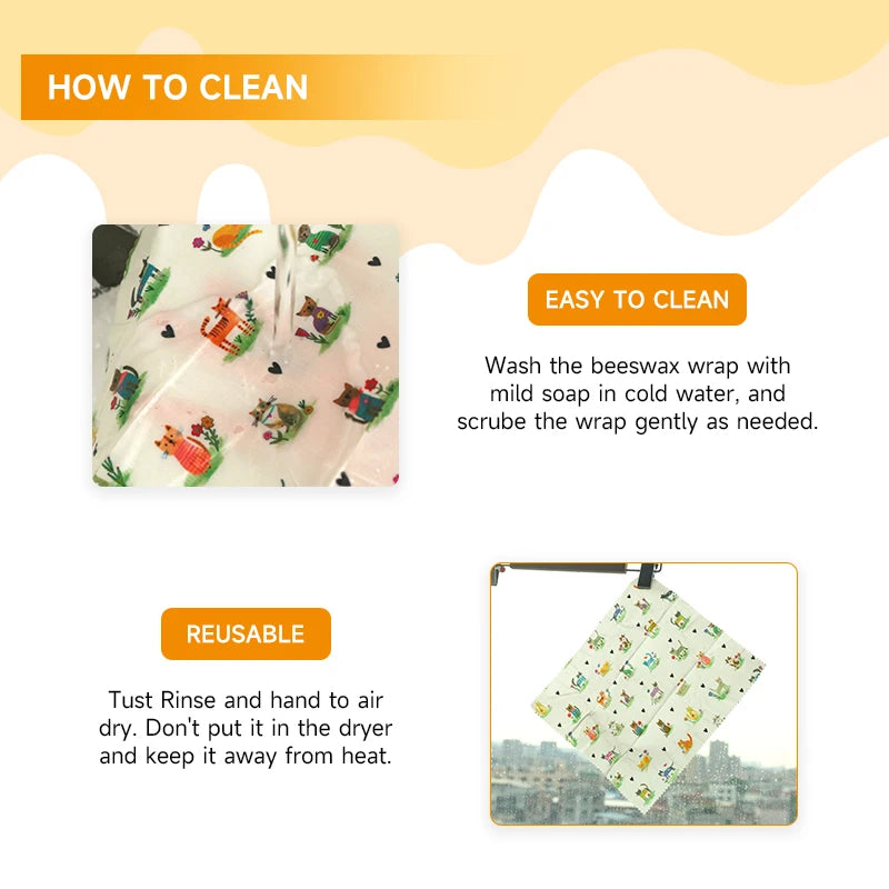 6 Packs (2S. 2M, 2L) reusable beeswax wrap for food fresh keeping Organic Food Wraps, Sandwich Wrap and Bowl Covers