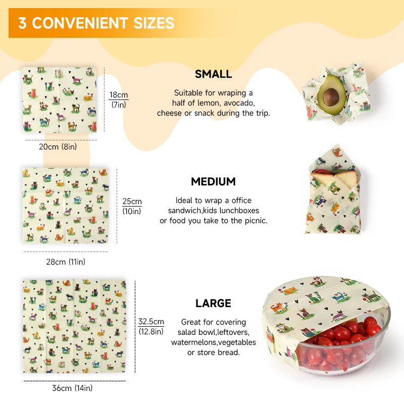 6 Packs (2S. 2M, 2L) reusable beeswax wrap for food fresh keeping Organic Food Wraps, Sandwich Wrap and Bowl Covers
