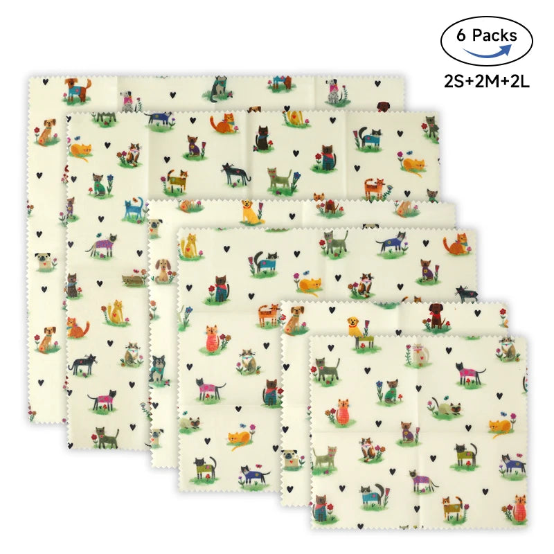 6 Packs (2S. 2M, 2L) reusable beeswax wrap for food fresh keeping Organic Food Wraps, Sandwich Wrap and Bowl Covers