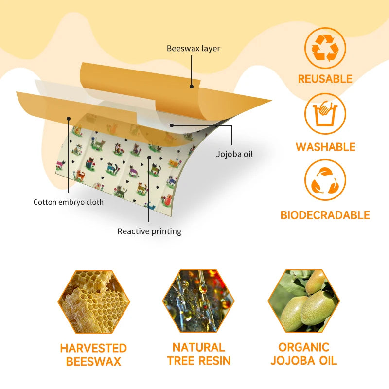 6 Packs (2S. 2M, 2L) reusable beeswax wrap for food fresh keeping Organic Food Wraps, Sandwich Wrap and Bowl Covers
