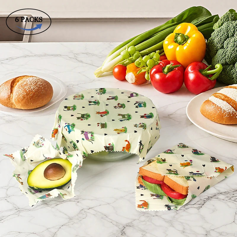 6 Packs (2S. 2M, 2L) reusable beeswax wrap for food fresh keeping Organic Food Wraps, Sandwich Wrap and Bowl Covers