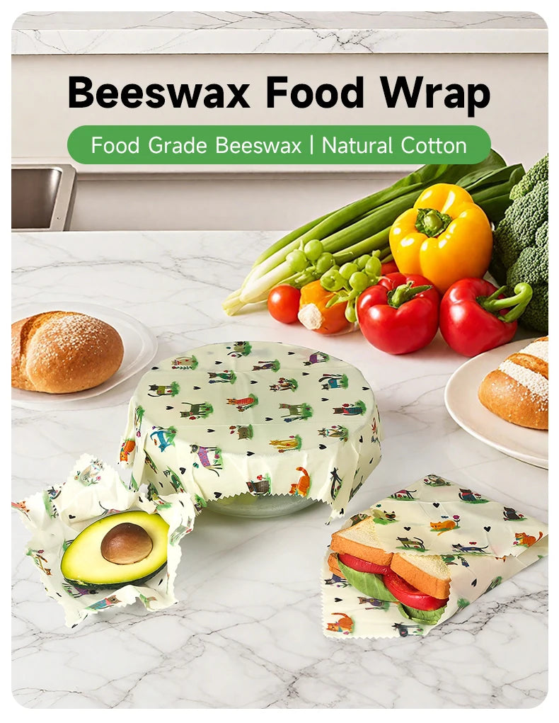 6 Packs (2S. 2M, 2L) reusable beeswax wrap for food fresh keeping Organic Food Wraps, Sandwich Wrap and Bowl Covers