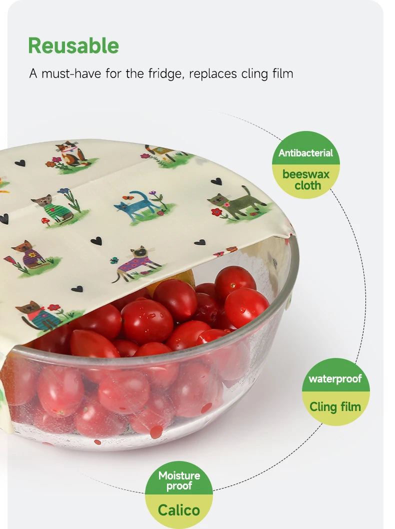 6 Packs (2S. 2M, 2L) reusable beeswax wrap for food fresh keeping Organic Food Wraps, Sandwich Wrap and Bowl Covers