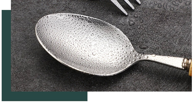 Natural Bamboo Handle Cutlery Set,Stainless Steel Dinnerware,Kitchen Silverware Flatware,Includes Forks Spoons Knives Tableware