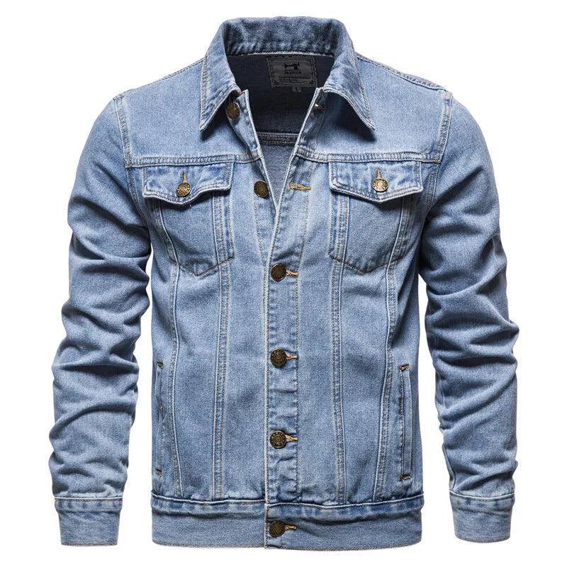 Men’s Oversized Denim Jacket – Casual Motorcycle Style Cotton Outerwear for Spring & Autumn