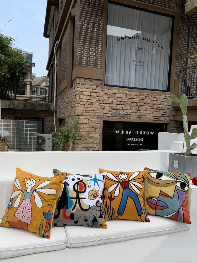 Picasso Embroidered Decorative Throw Pillowcases Abstract Creative Decoration Cushion Cover for Home Sofa Pillow Cover 45x45cm
