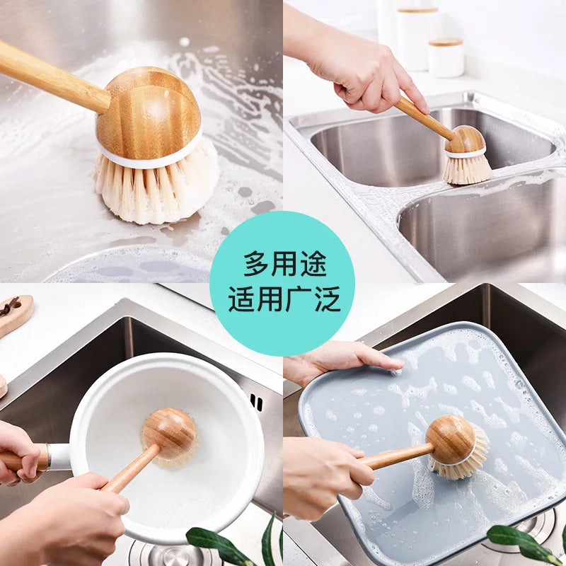 1Pc Bamboo Handle All-Purpose Scrub Dishwasher Dish Brush Multifunction Kitchen Cleaning Tools Dish Brush with Bamboo Household