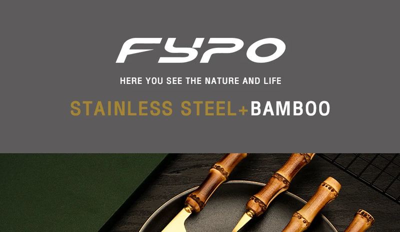 Bamboo Cutlery Sets Stainless Steel Dinnerware Sets Gold Wooden Tableware Western Food Knife Fork Teaspoon Cutleries