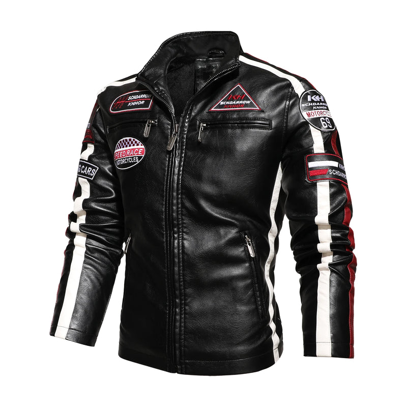 New Motorcycle Jacket For Men In Autumn/Winter 2020 Fashion Casual Leather Embroidered Flight Jacket In Winter Velvet  Pu Jacke