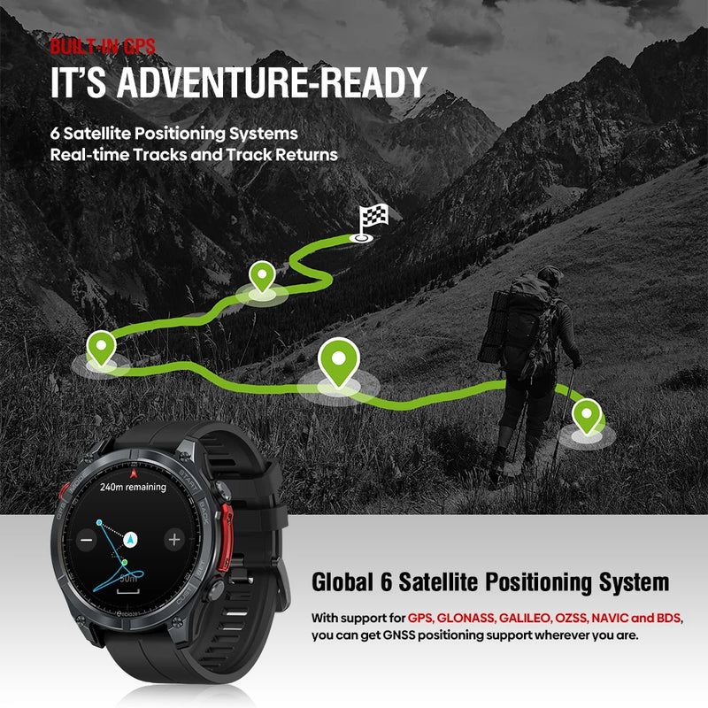 New Zeblaze Stratos 4 GPS Smart Watch 1.43" AMOLED Display Built-in Compass Barometric Altimeter Flashlight BT Call Smartwatch