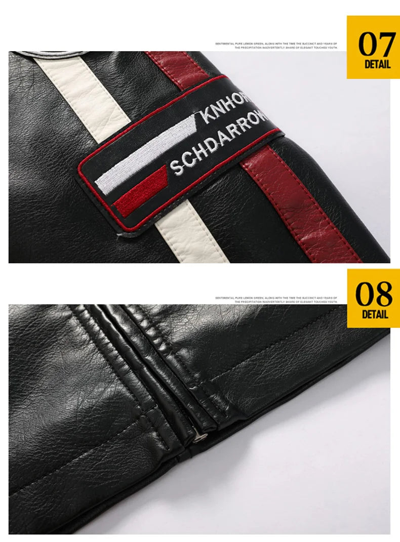 New Motorcycle Jacket For Men In Autumn/Winter 2020 Fashion Casual Leather Embroidered Flight Jacket In Winter Velvet  Pu Jacke