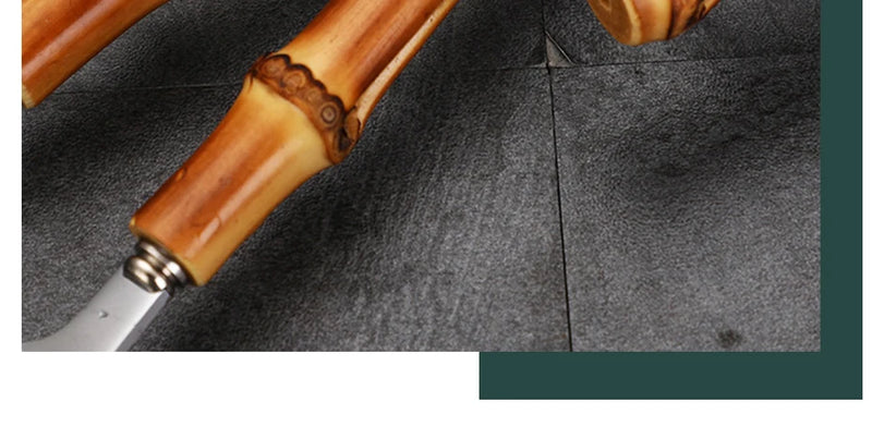 Natural Bamboo Handle Cutlery Set,Stainless Steel Dinnerware,Kitchen Silverware Flatware,Includes Forks Spoons Knives Tableware