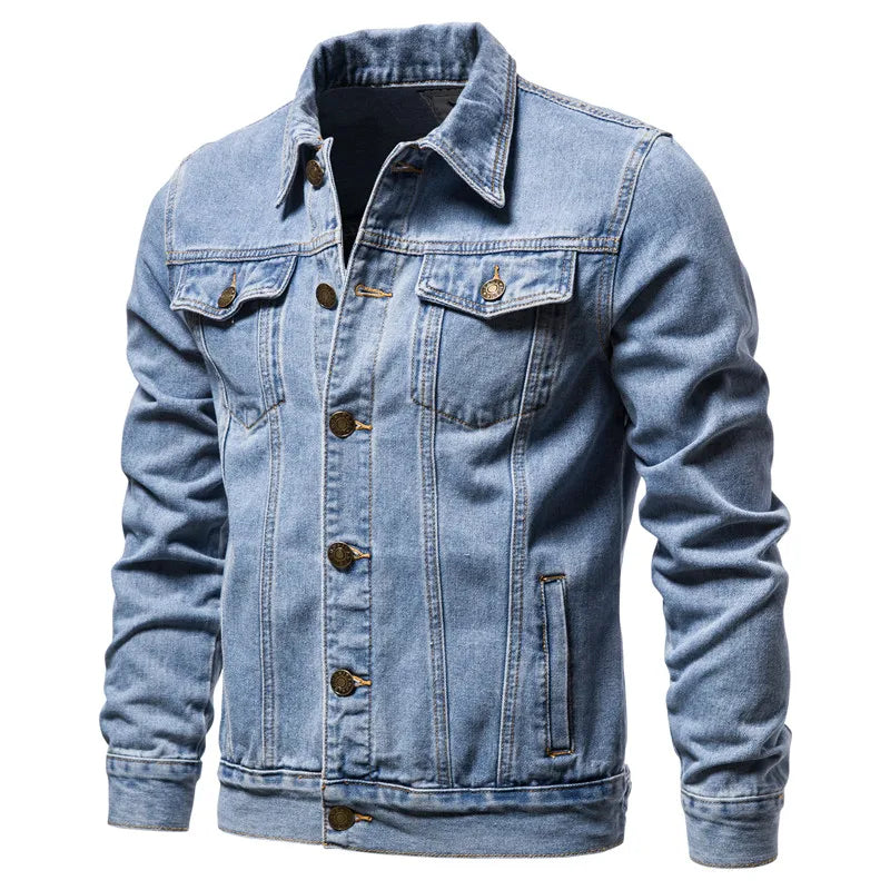 Men’s Oversized Denim Jacket – Casual Motorcycle Style Cotton Outerwear for Spring & Autumn