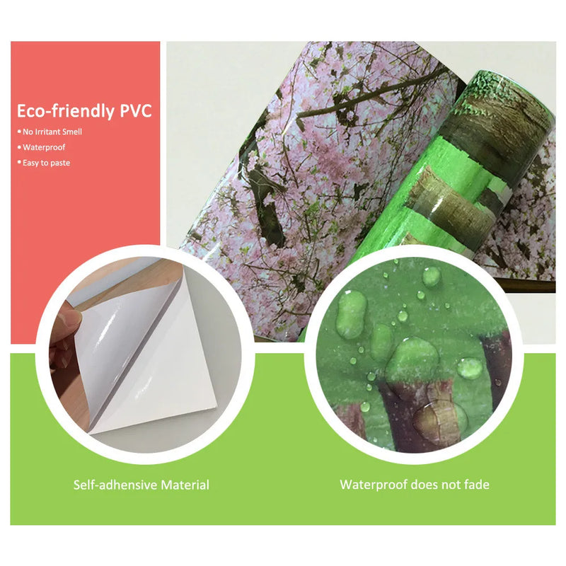 Wooden Door Mural Decal Sticker Peel and Stick Removable Self-Adhesive Brown Wood Grain Red Brick Door Wallpaper for Home Decor