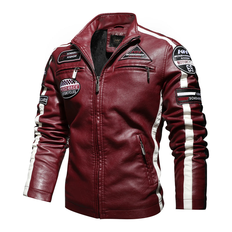 New Motorcycle Jacket For Men In Autumn/Winter 2020 Fashion Casual Leather Embroidered Flight Jacket In Winter Velvet  Pu Jacke