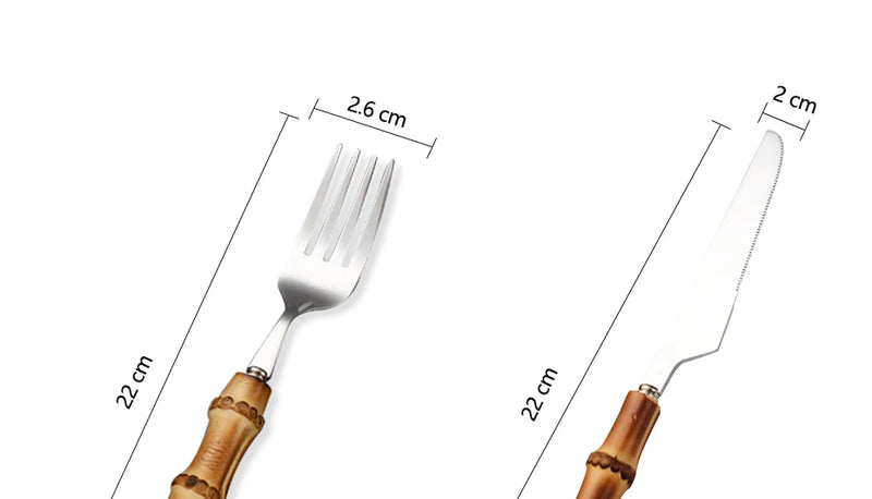 Natural Bamboo Handle Cutlery Set,Stainless Steel Dinnerware,Kitchen Silverware Flatware,Includes Forks Spoons Knives Tableware
