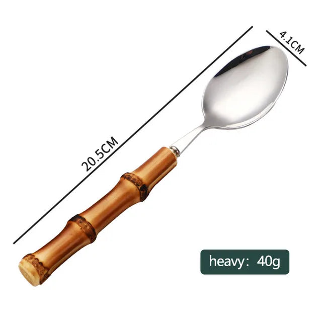 Bamboo Cutlery Sets Stainless Steel Dinnerware Sets Gold Wooden Tableware Western Food Knife Fork Teaspoon Cutleries