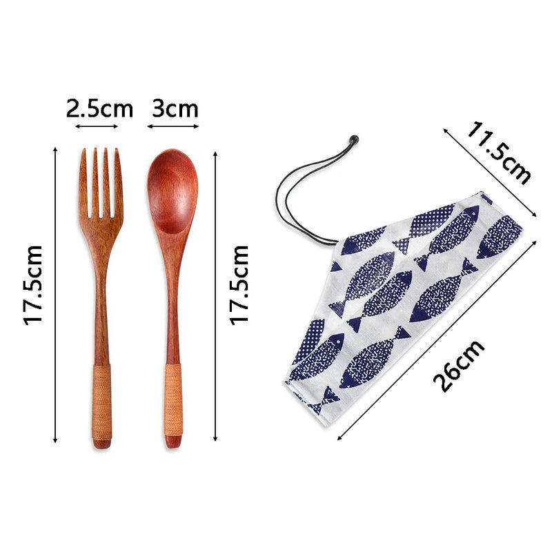 New Portable Reusable Wooden Cutlery Bamboo Flatware  With Bags Spoon Fork Cutter Dinnerware Tableware Dinnerware Sets