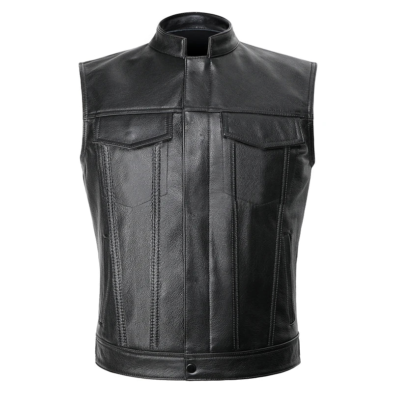 Men Motorcycle Spring Jackets SOA Punk Black Motorbike Gilet Sons of Anarchy Leather Moto Jacket Vest