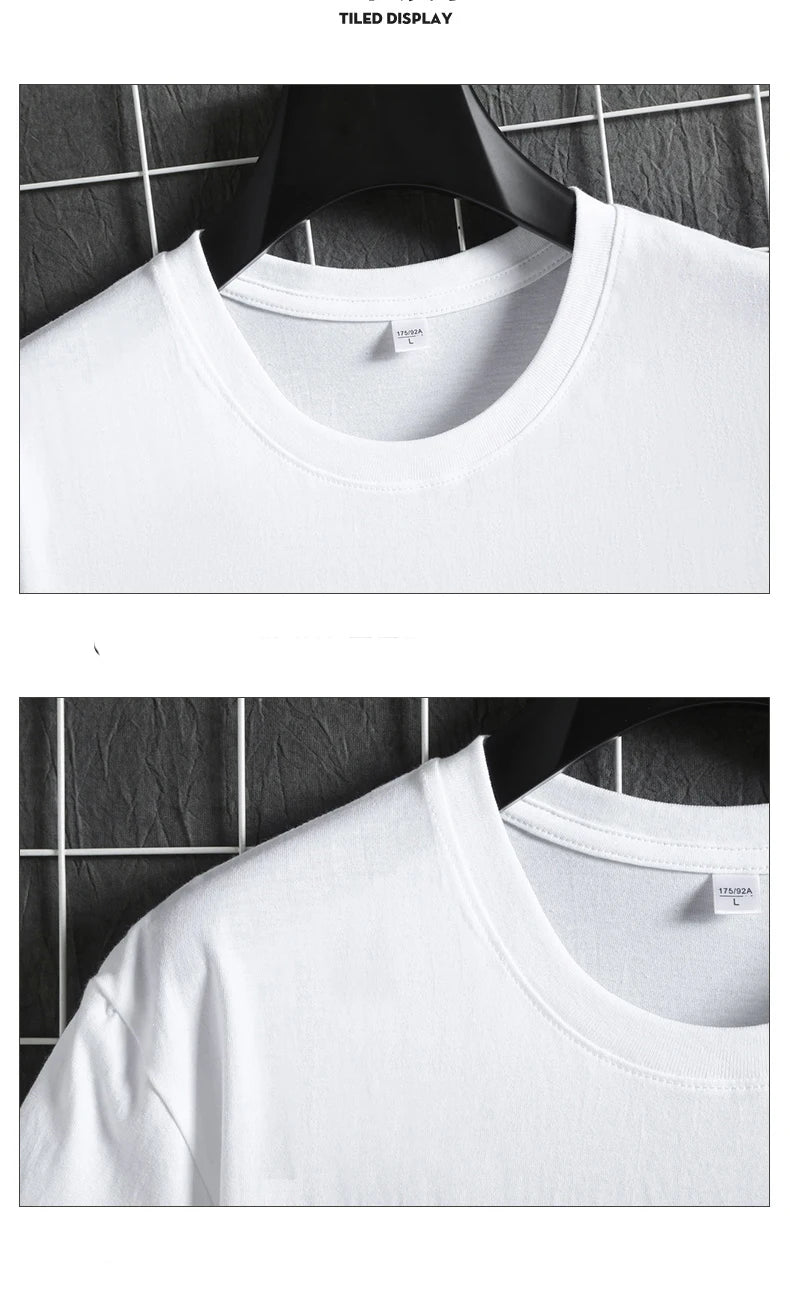 Mens T Shirts 2025 Male Summer Cotton Short Sleeve Fashion  Bottoming Tops Round Neck White Tee Oversized T-shirt Men Clothing