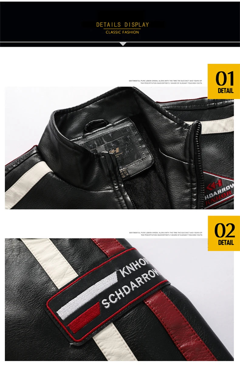 New Motorcycle Jacket For Men In Autumn/Winter 2020 Fashion Casual Leather Embroidered Flight Jacket In Winter Velvet  Pu Jacke