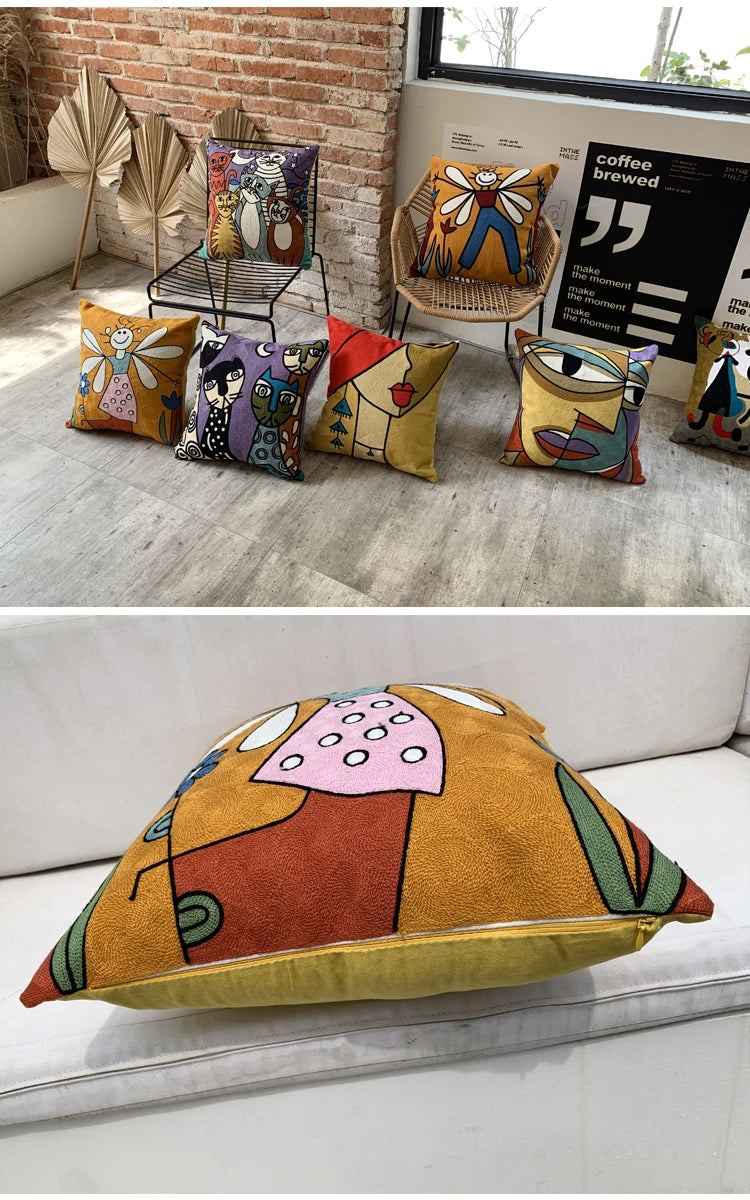 Picasso Embroidered Decorative Throw Pillowcases Abstract Creative Decoration Cushion Cover for Home Sofa Pillow Cover 45x45cm
