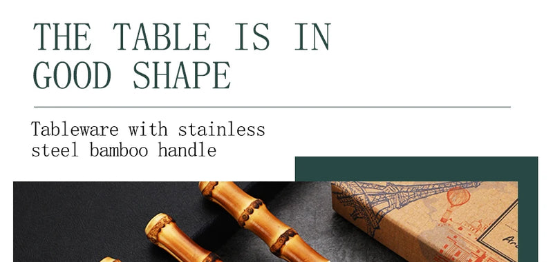 Natural Bamboo Handle Cutlery Set,Stainless Steel Dinnerware,Kitchen Silverware Flatware,Includes Forks Spoons Knives Tableware