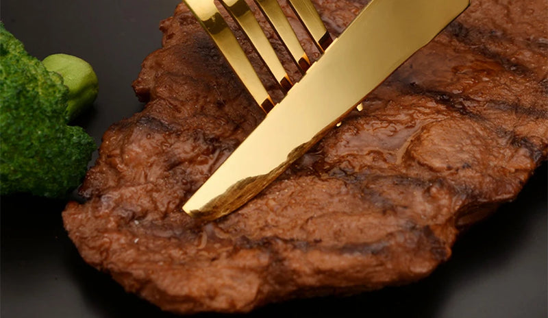 Bamboo Cutlery Sets Stainless Steel Dinnerware Sets Gold Wooden Tableware Western Food Knife Fork Teaspoon Cutleries