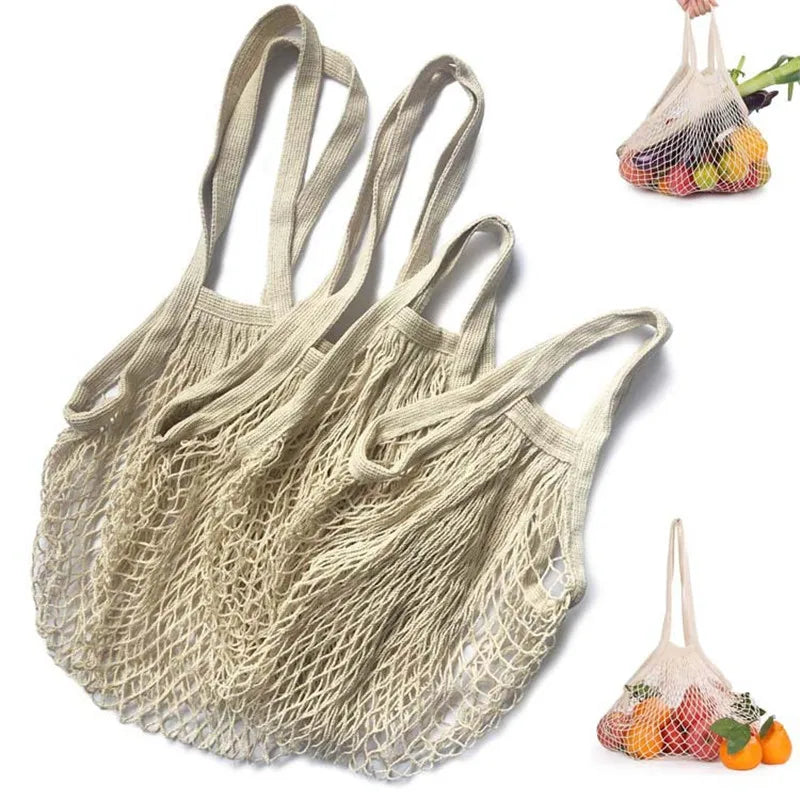 Reusable Cotton Mesh Produce Bags for Vegetable Fruit Food Kitchen Washable Grid Storage Bag Eco String bag Kitchen Organizer