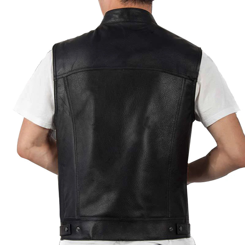 Men Motorcycle Spring Jackets SOA Punk Black Motorbike Gilet Sons of Anarchy Leather Moto Jacket Vest