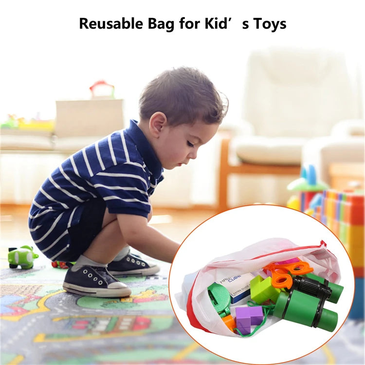 LMETJMA 12Pcs/set Reusable Mesh Produce Bags Premium Polyester Washable Mesh Bags for Vegetables Fruits Toys JT226