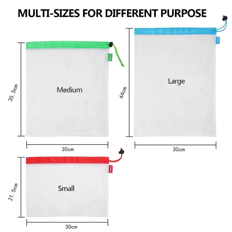 LMETJMA 12Pcs/set Reusable Mesh Produce Bags Premium Polyester Washable Mesh Bags for Vegetables Fruits Toys JT226