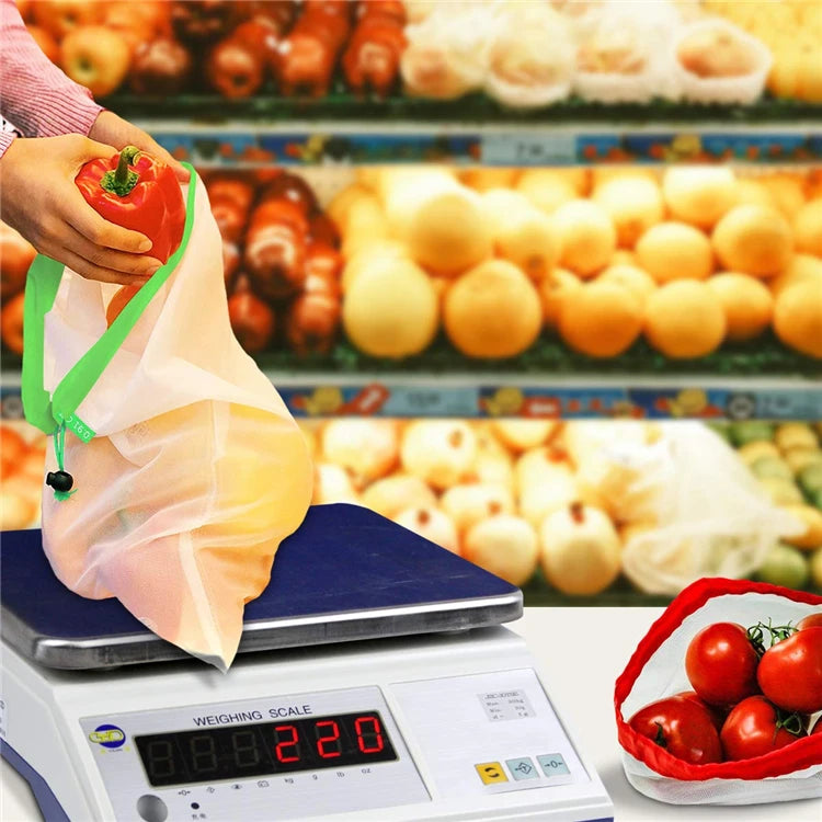 LMETJMA 12Pcs/set Reusable Mesh Produce Bags Premium Polyester Washable Mesh Bags for Vegetables Fruits Toys JT226