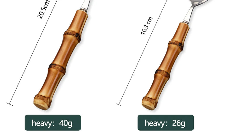 Natural Bamboo Handle Cutlery Set,Stainless Steel Dinnerware,Kitchen Silverware Flatware,Includes Forks Spoons Knives Tableware