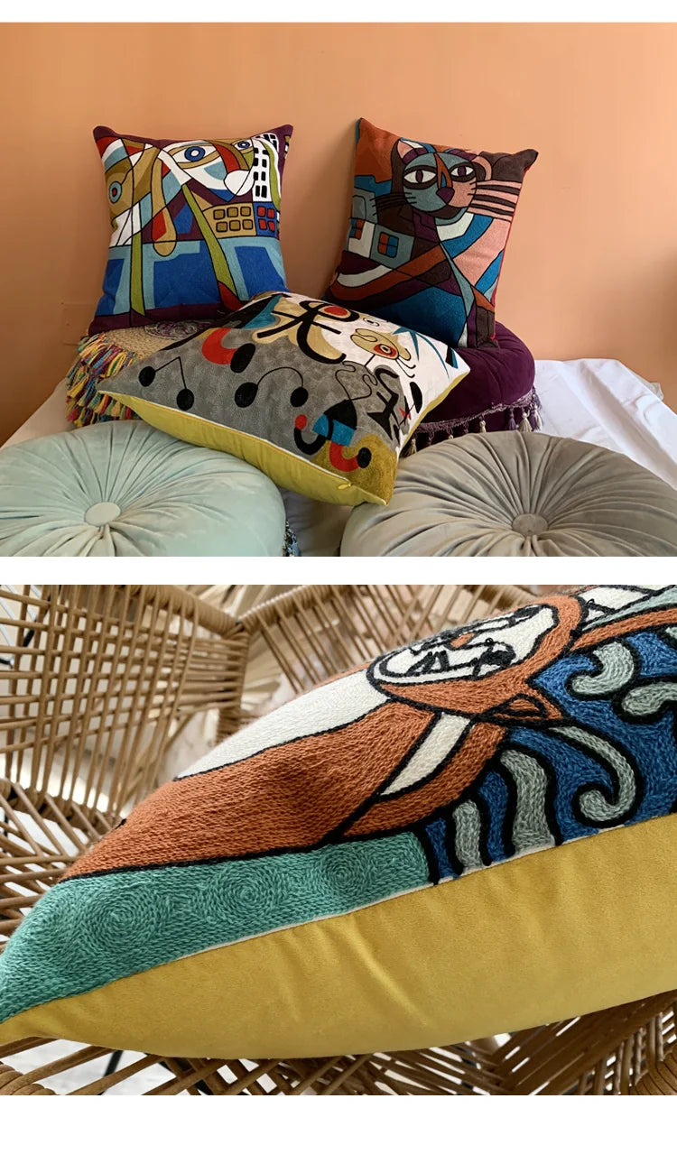 Picasso Embroidered Decorative Throw Pillowcases Abstract Creative Decoration Cushion Cover for Home Sofa Pillow Cover 45x45cm