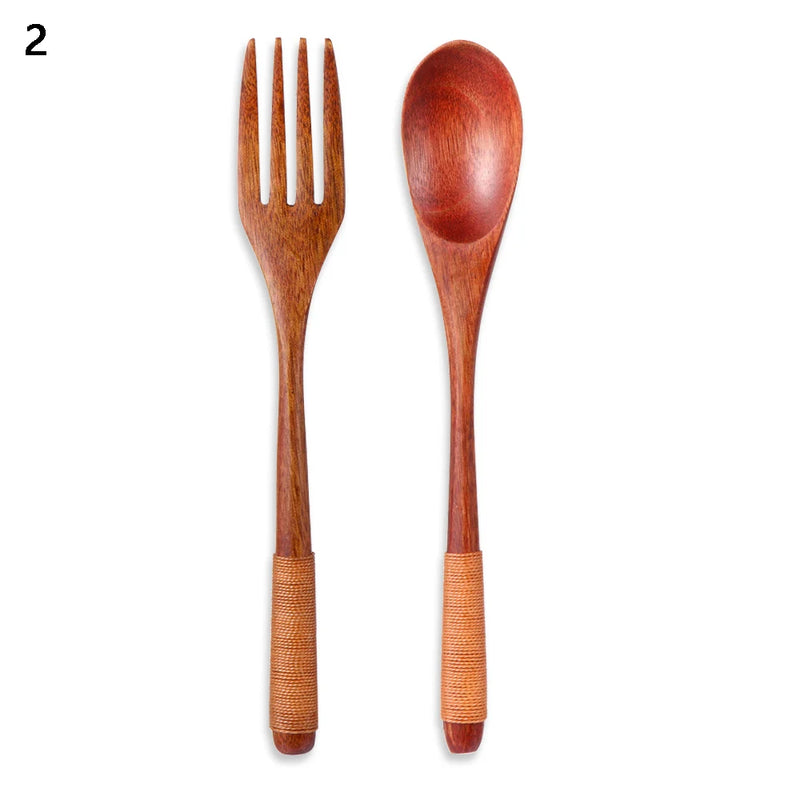 New Portable Reusable Wooden Cutlery Bamboo Flatware  With Bags Spoon Fork Cutter Dinnerware Tableware Dinnerware Sets