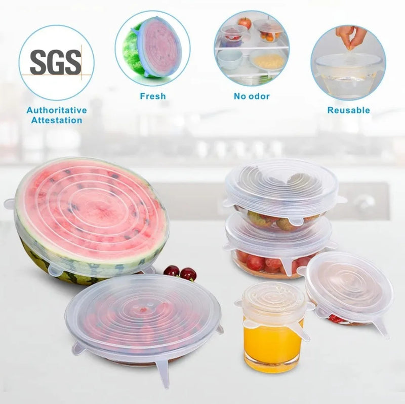 6Pieces Food Grade Silicone Stretch Lids for Food Storage Reusable Microwave Food Covers Bowl Covers For Cup Cans Jars YY121