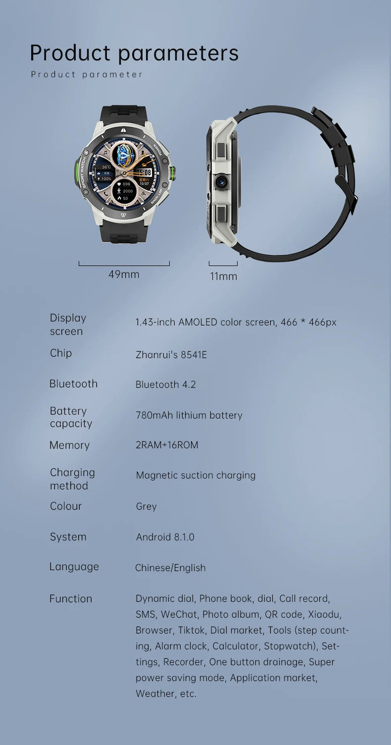 Top Quality 4G Sim Card Sport Smart Watch Amoled Screen With Wifi GPS PK DW88 DW89 S9 Ultra 4G Smart Watch 2024