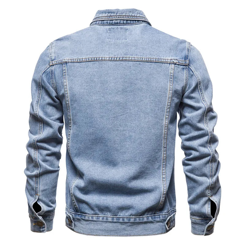 Men’s Oversized Denim Jacket – Casual Motorcycle Style Cotton Outerwear for Spring & Autumn