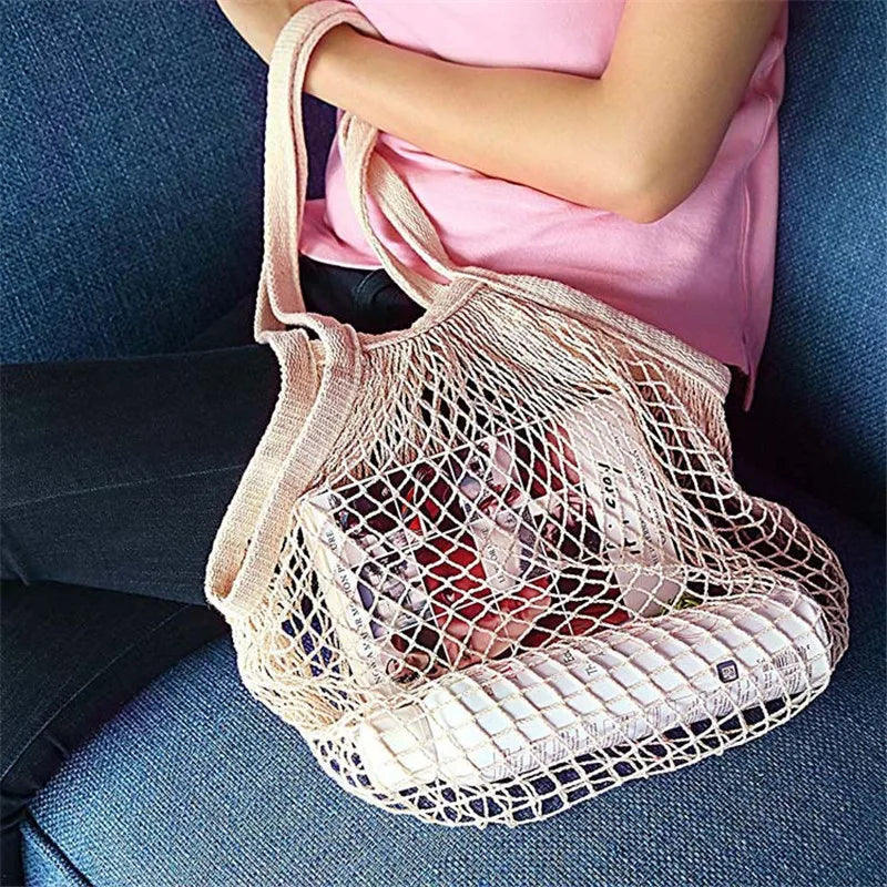 Reusable Cotton Mesh Produce Bags for Vegetable Fruit Food Kitchen Washable Grid Storage Bag Eco String bag Kitchen Organizer