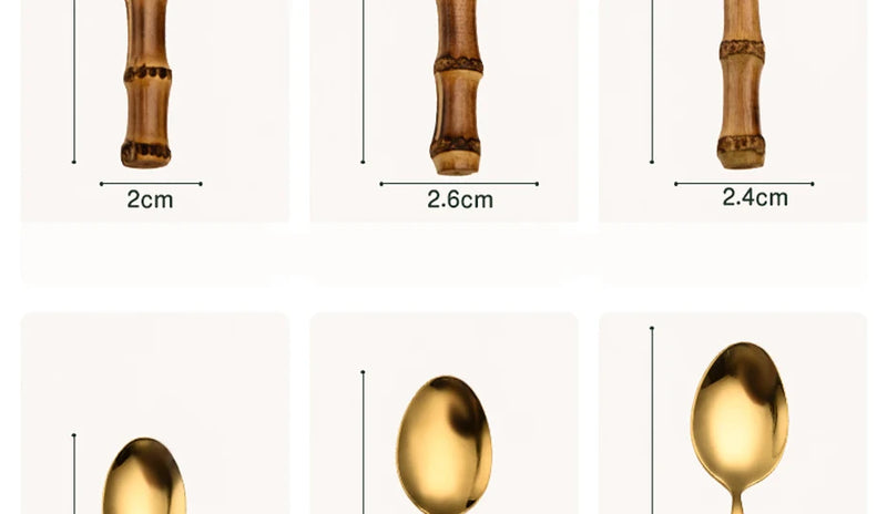 Bamboo Cutlery Sets Stainless Steel Dinnerware Sets Gold Wooden Tableware Western Food Knife Fork Teaspoon Cutleries