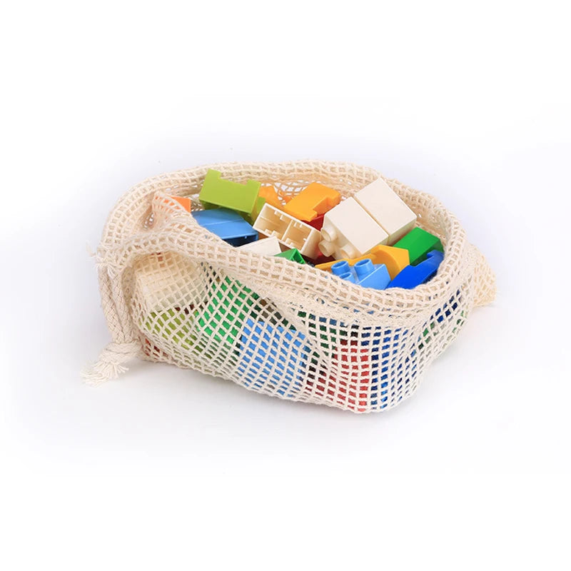 Reusable Cotton Mesh Produce Bags for Vegetable Fruit Food Kitchen Washable Grid Storage Bag Eco String bag Kitchen Organizer