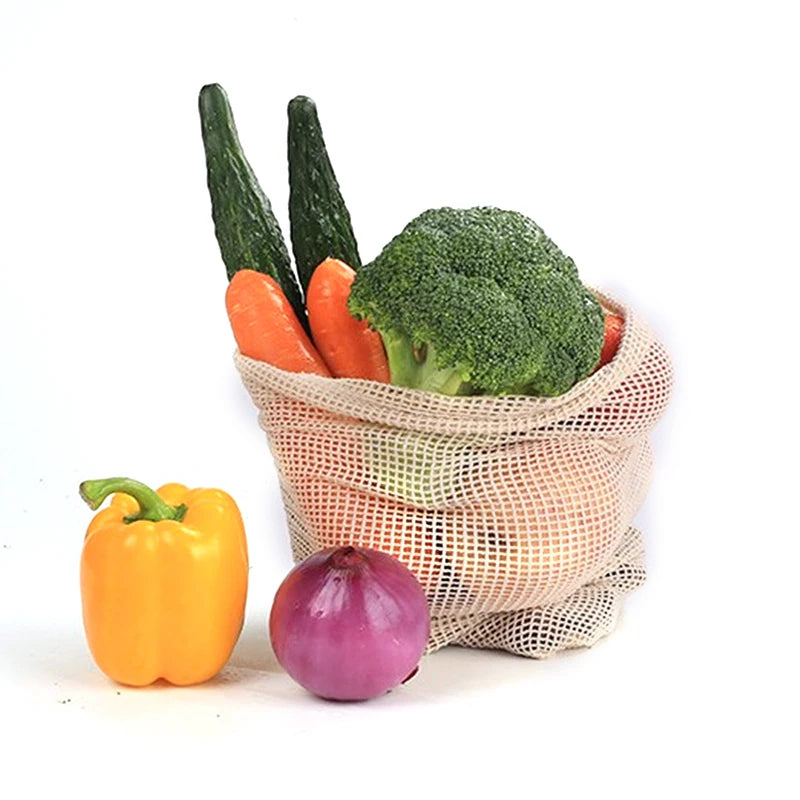 Reusable Cotton Mesh Produce Bags for Vegetable Fruit Food Kitchen Washable Grid Storage Bag Eco String bag Kitchen Organizer