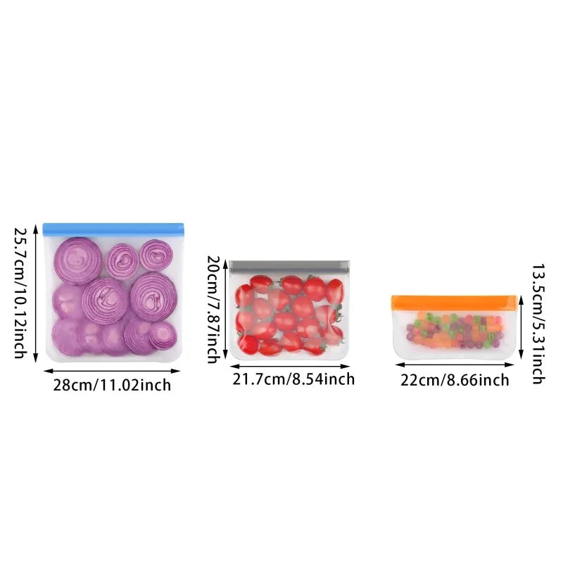 3/5pcs Silicone Food Storage Bag Reusable Up Zip Shut Bag Leakproof Fresh Bag Food Storage Bag Fresh Wrap Ziplock Bag