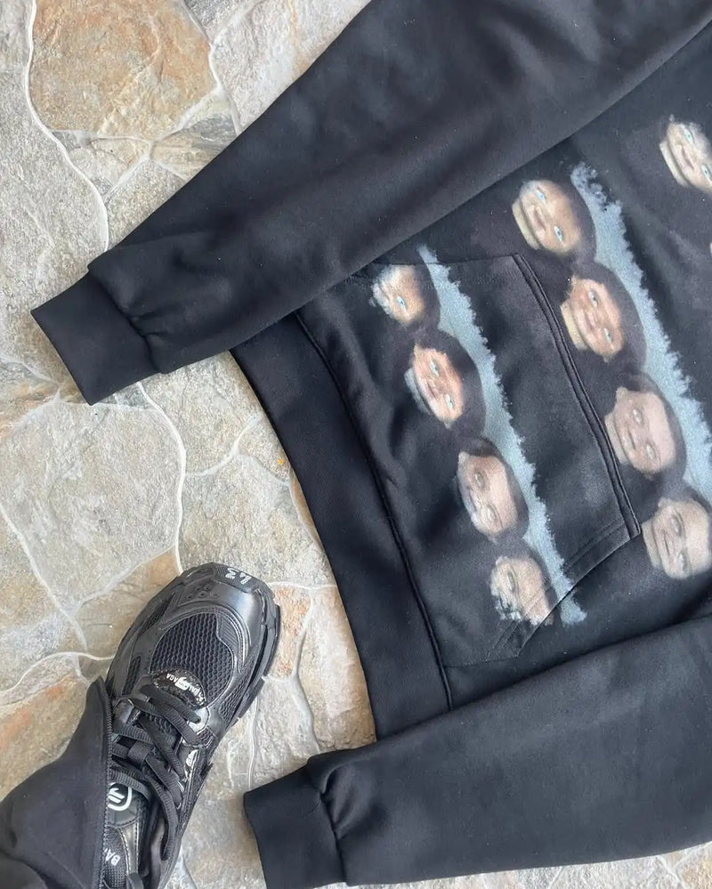 Y2K retro pattern printed sweatshirt for men fashion hip hop black street clothing neutral clothing loose men and women hoodies