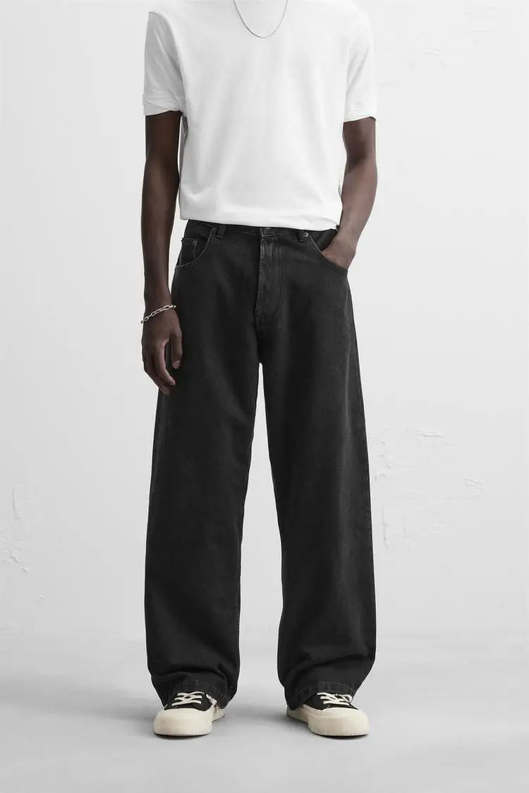 Men’s Retro Cotton Denim Jeans – Loose Fit Straight-Leg Casual Trousers, Comfortable and Wear-Resistant for Autumn & Winter