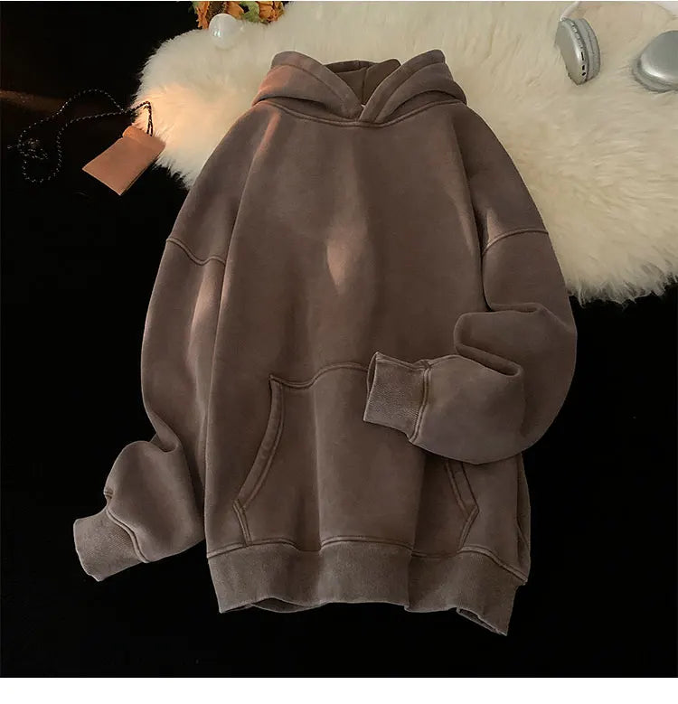 Men’s Vintage Washed Hoodie – Loose Fit Streetwear Pullover for Casual Harajuku Style