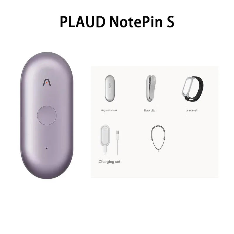 New Plaud Notepin S Wearable AI Voice Recorder, AI Notetaker, Smart Transcription & Summarization, with Wristband & lapel clip