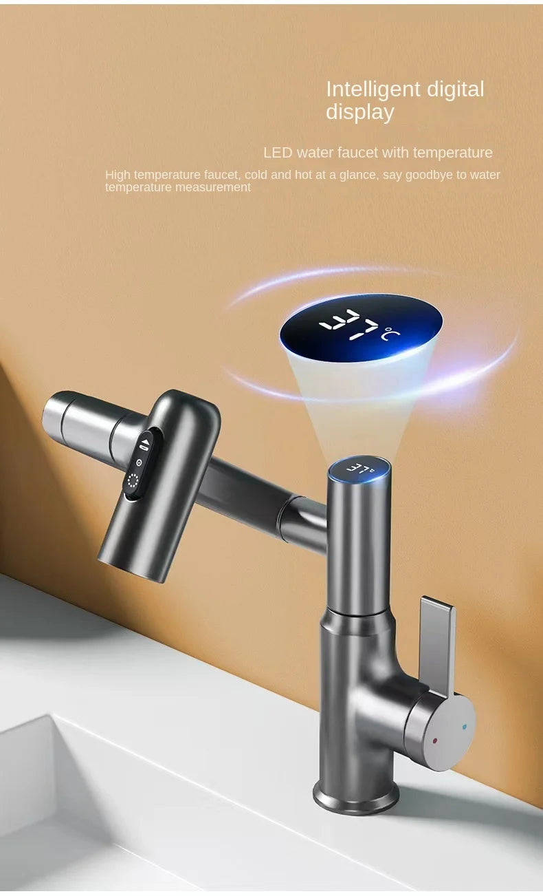 Digital Display LED Bathroom Basin Faucet 360 Rotation Multifunction Stream Sprayer Hot Cold Water Mixer Sink Tap Bathroom